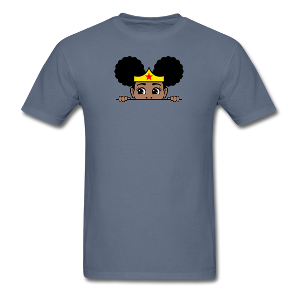 Afro Puff Wonder Woman Girl Peekaboo - denim