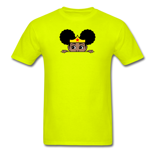 Afro Puff Wonder Woman Girl Peekaboo - safety green