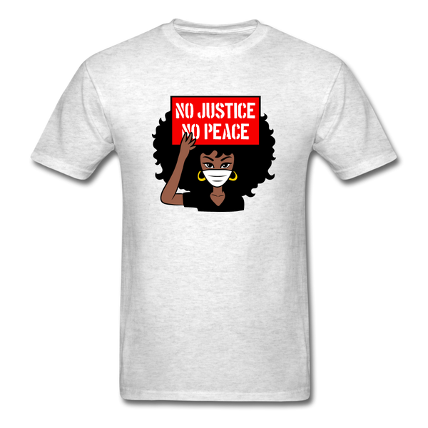 NO JUSTICE NO PEACE AFRO WOMAN - light heather gray