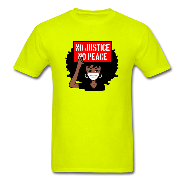 NO JUSTICE NO PEACE AFRO WOMAN - safety green